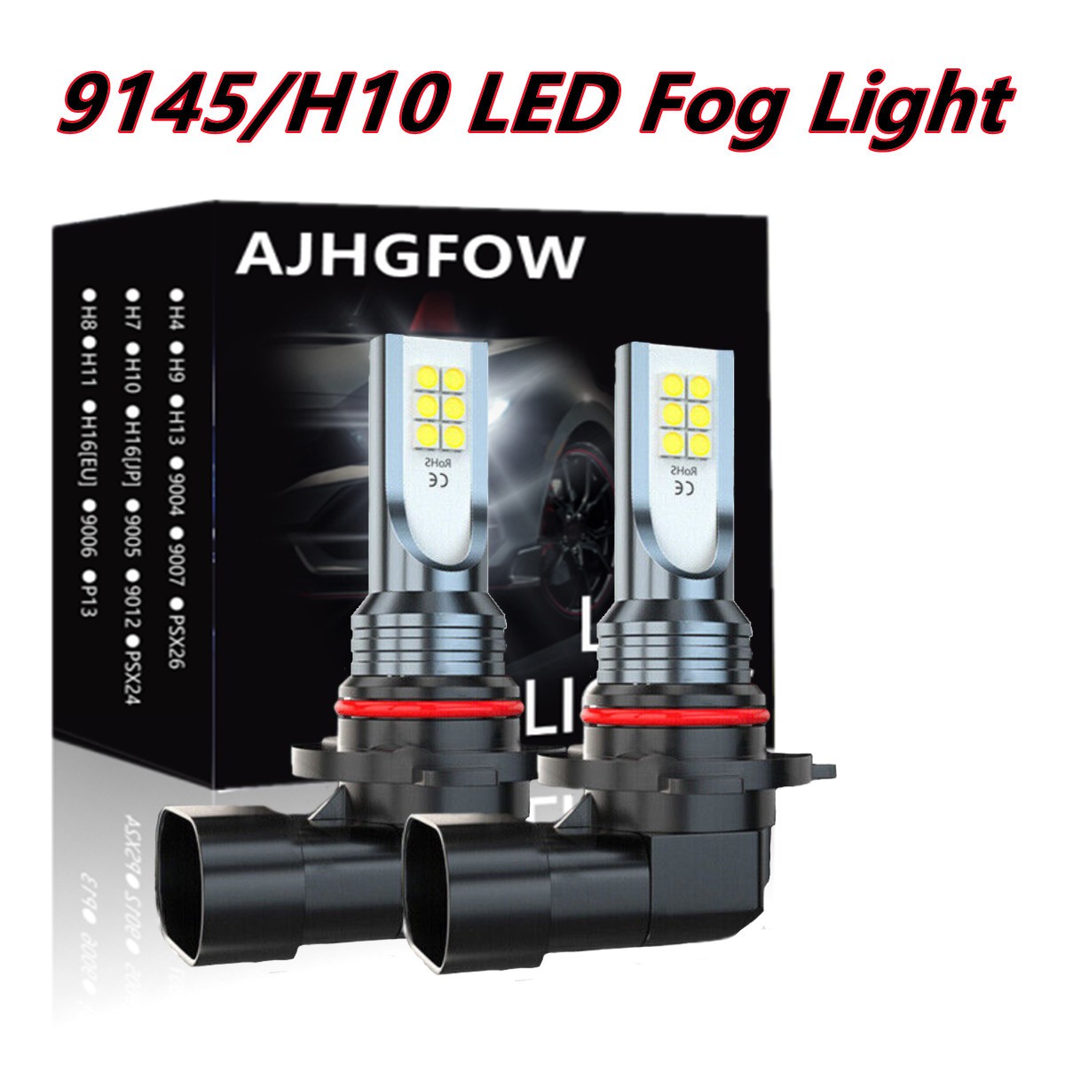 AJHGFOW 9145 H10 9140 LED Fog Driving Light Bulbs Super White 80000LM 6000K 100W