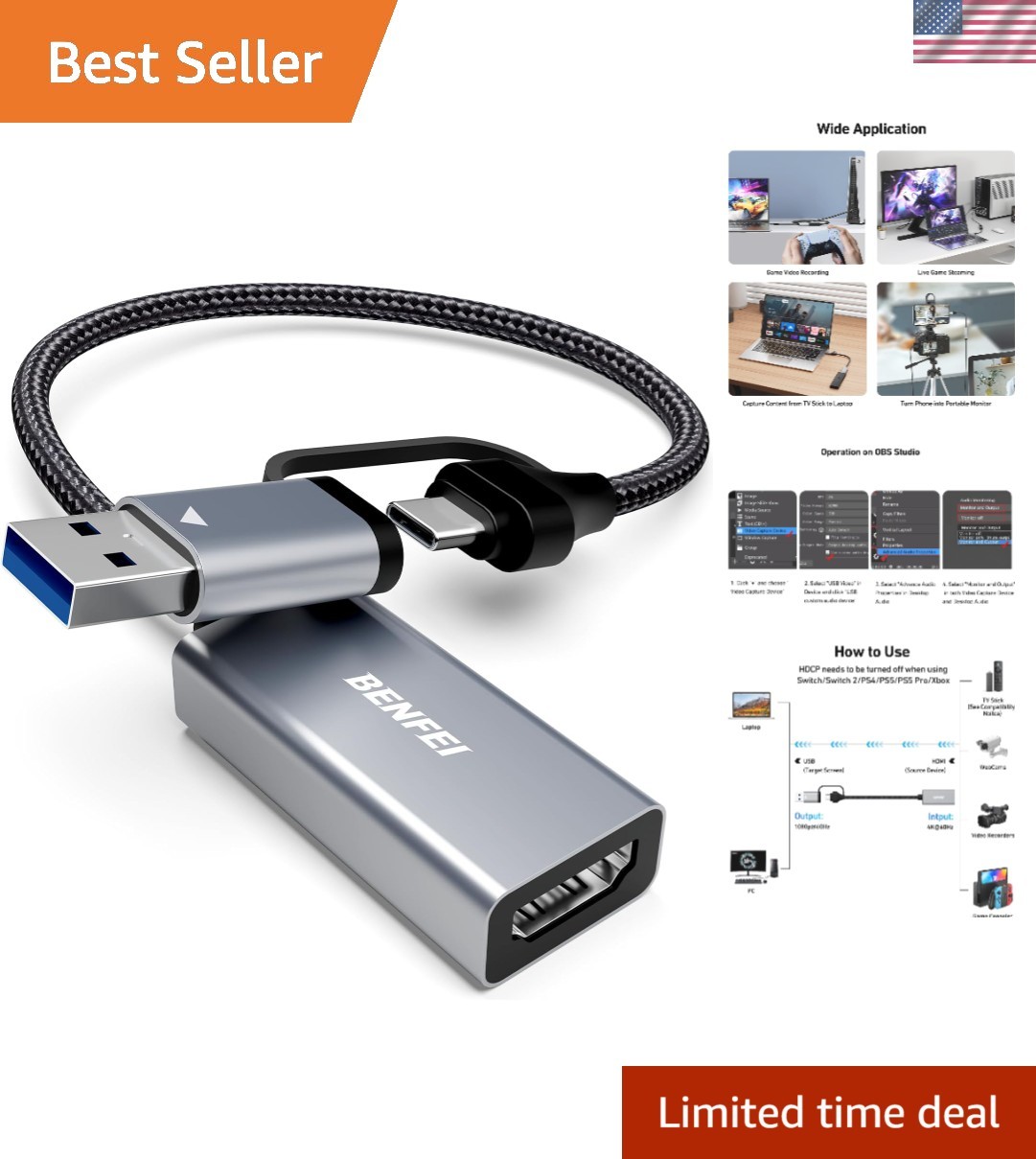 High-Performance 1080P Capture Card - Works with PC, Mac, & All Major Consoles