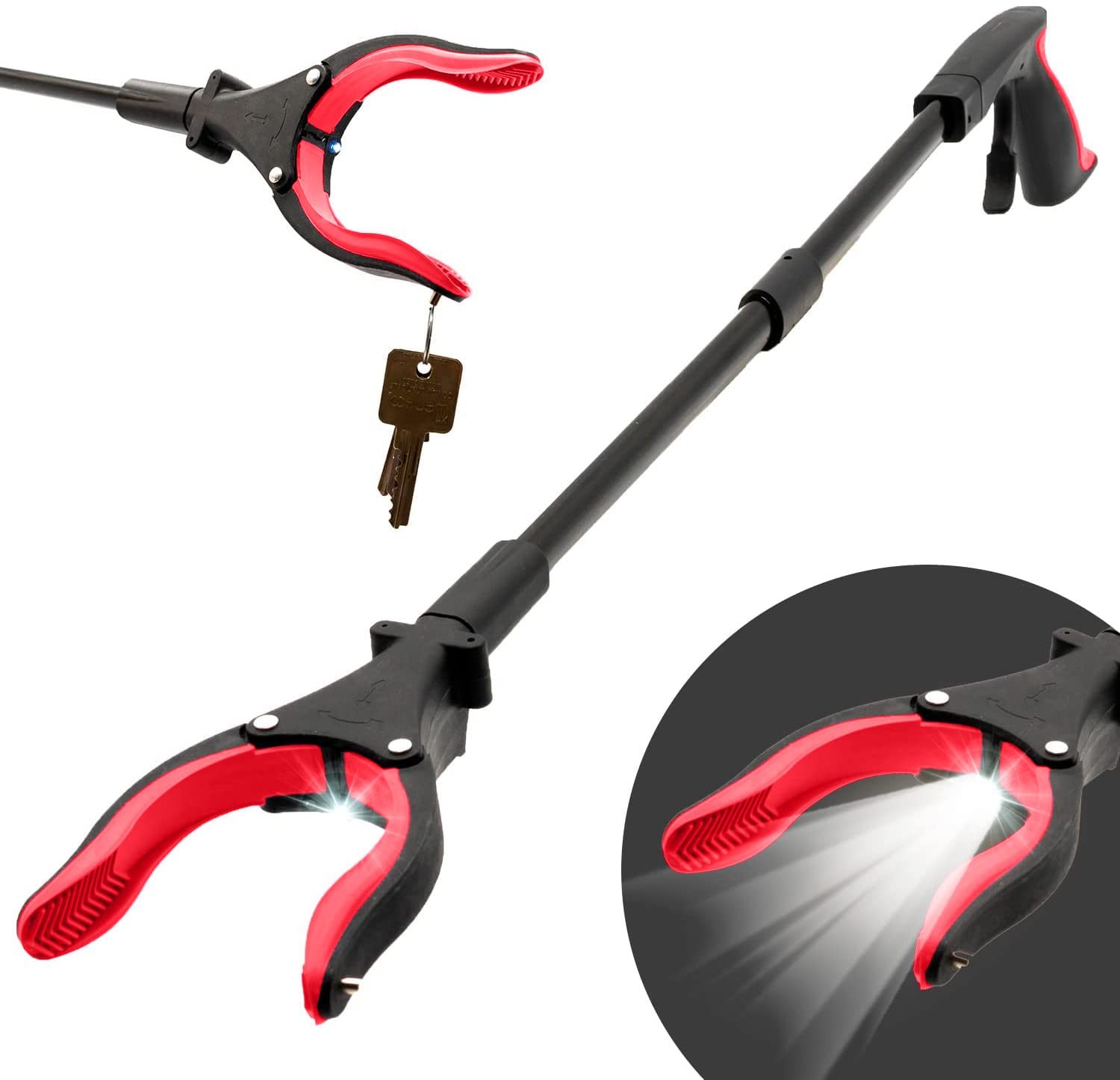 Grabber Tool 19" Aluminum Magnetic Claw with LED Light, Lightweight Foldable ...