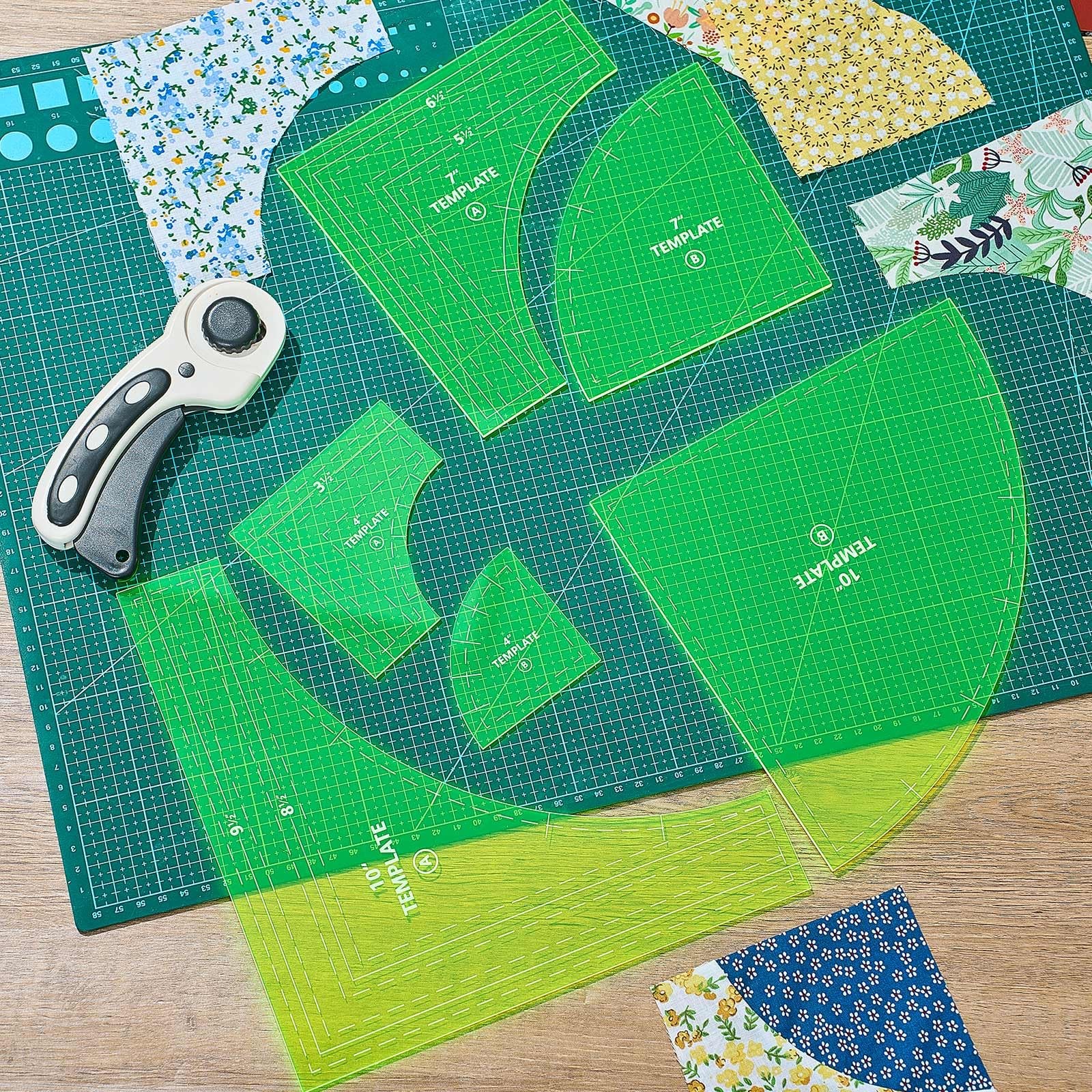 3 PCS Drunkards Path Quilting Template Ruler Set Green 10/7/4 Inch