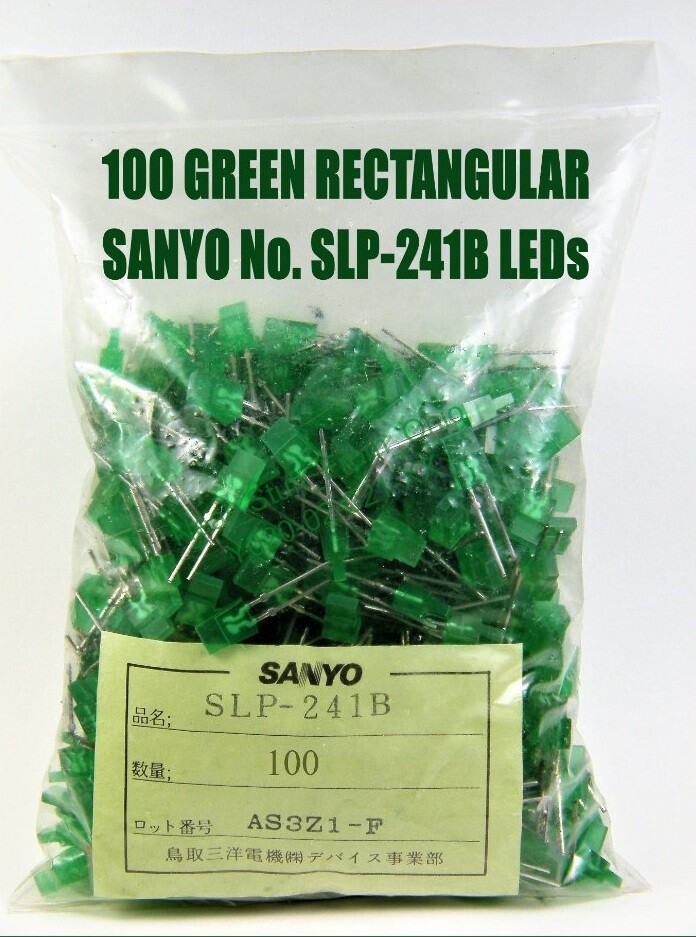 SANYO SLP-241B, RECTANGULAR, 100 GREEN LEDS IN SEALED BAG, NEW