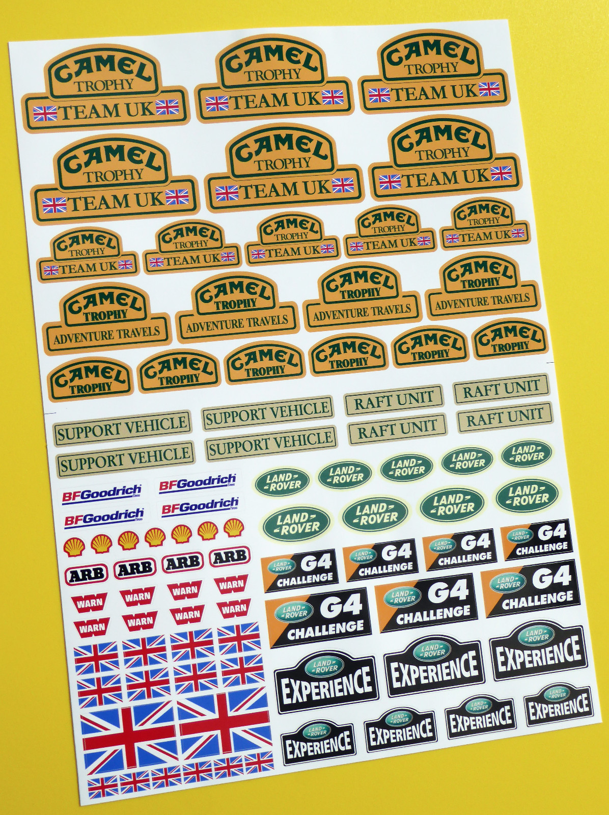 Rock Crawler 'CAMEL TROPHY TEAM UK' 24th scale stickers decals D90 Defender