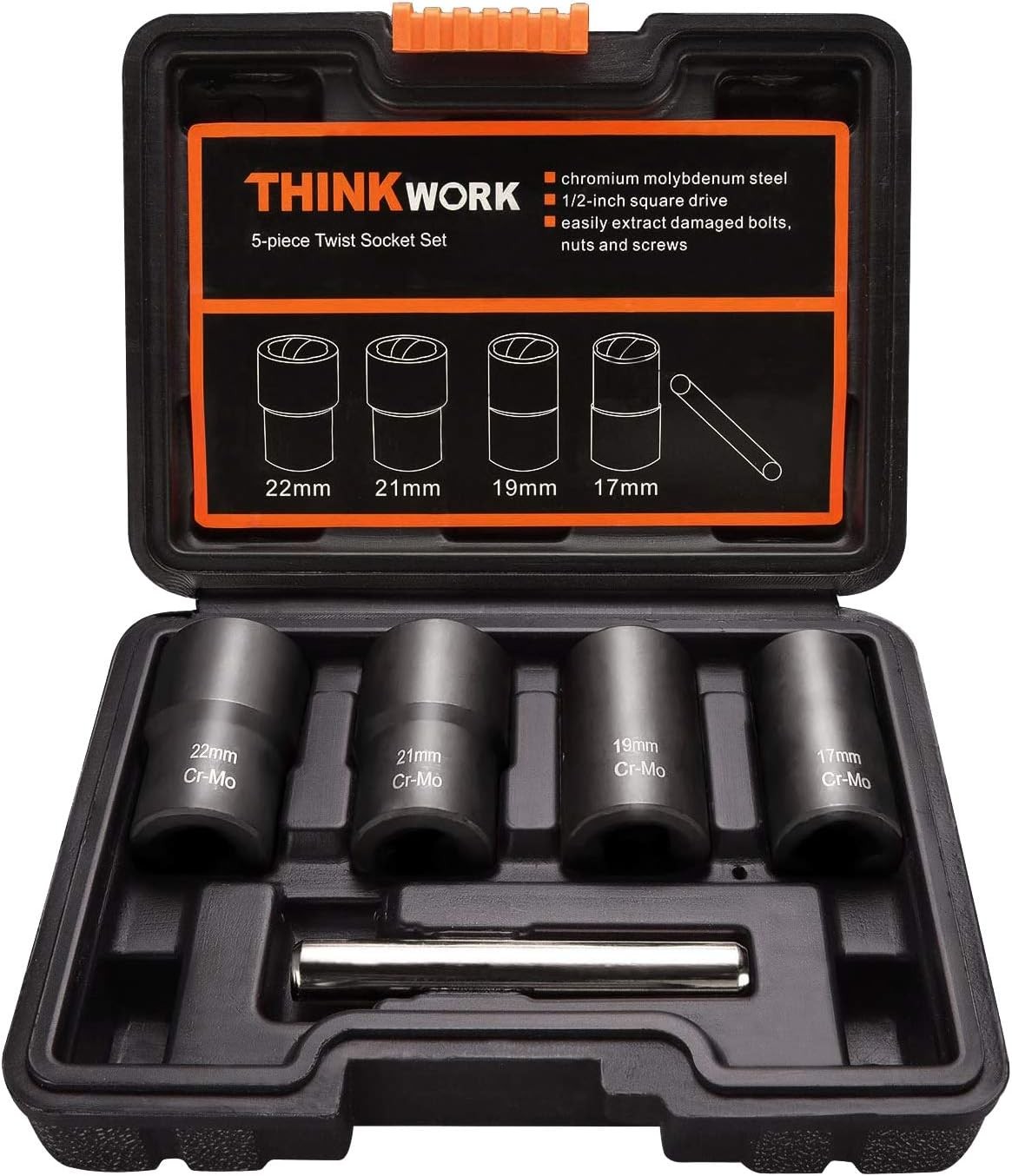 1/2 Inch Drive Lug Nut Removal Tool, 5-Piece Wheel Lock Removal Kit, L