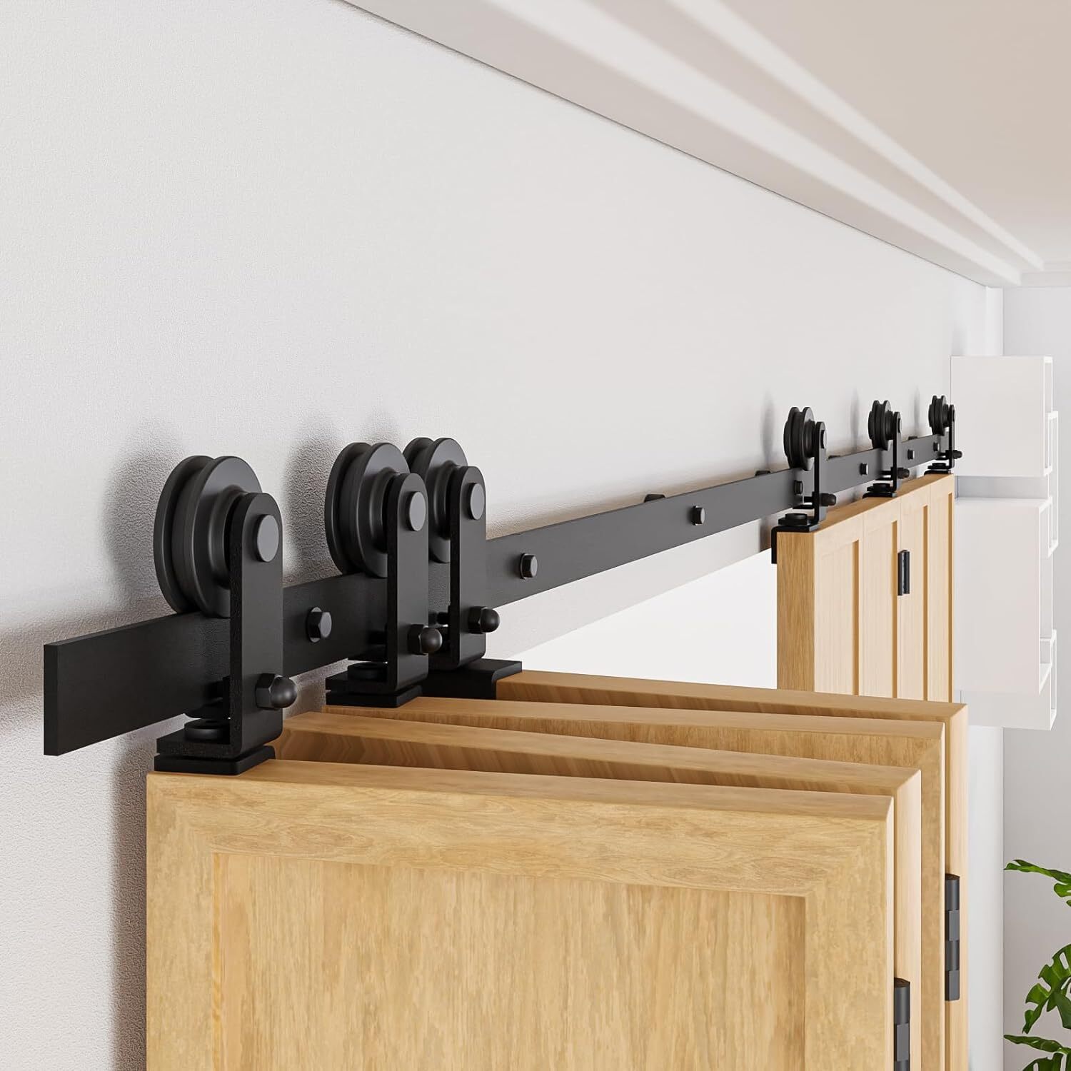 CCJH 5FT-20FT Bifold Sliding Barn Door Hardware Track Kit Modern for 4/8 Doors