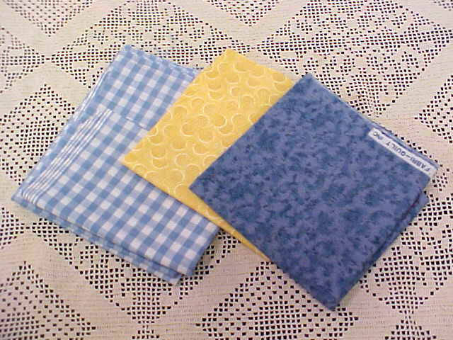 Fabric for Quilting Blue Check Gingham Yellow Bubbles Blue Print Lot of 4 Pieces