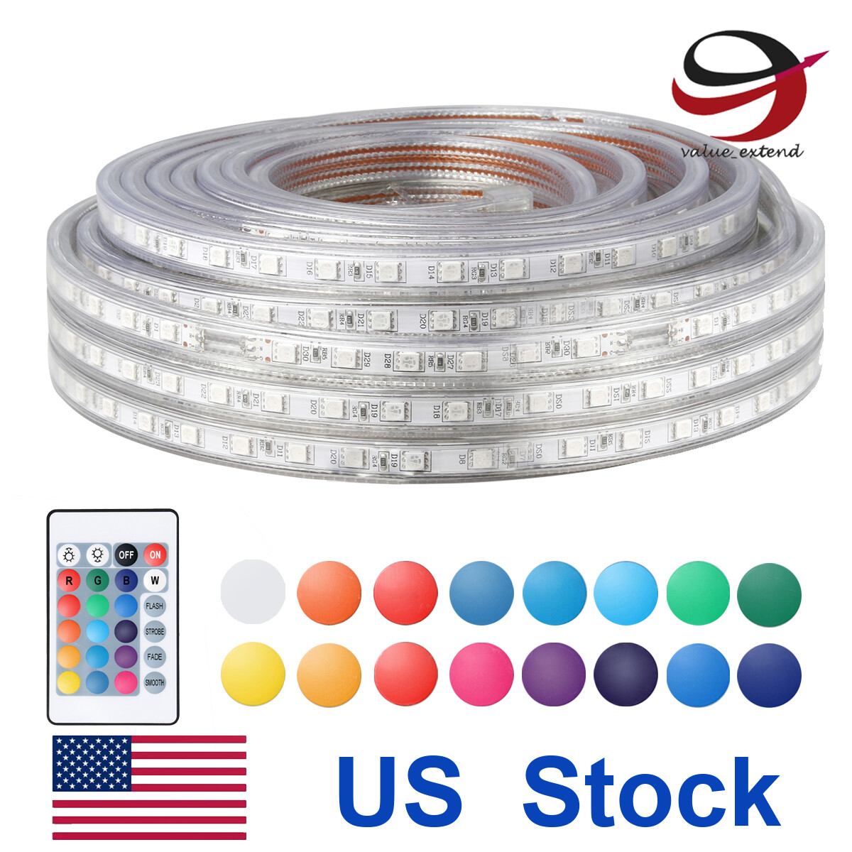 LED Strip Rope Light Waterproof Multi Color Changing Lights Flexible With Remote