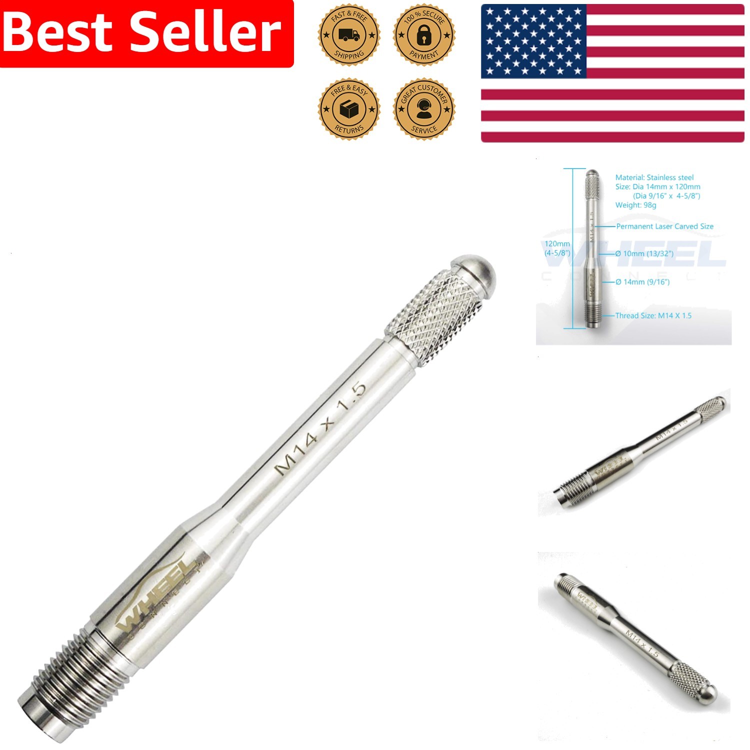 Guide Stud M14x1.5 Heavy Duty Precision Auto Lug Bolt Install Removal Assistant