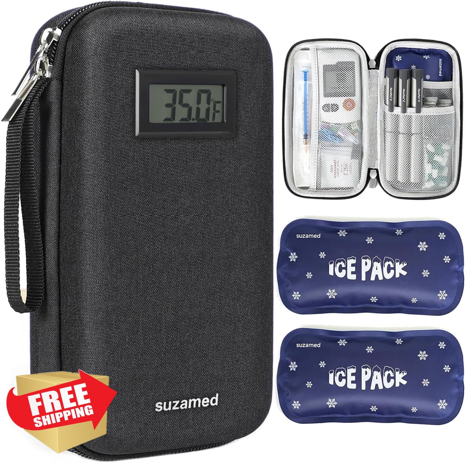 suzamed Insulin Cooler Travel Case Black Temp Display Diabetes