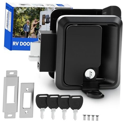 Black Single Deadbolt RV Lock - 100% Metal Keyed Entry Door Lock Replacement