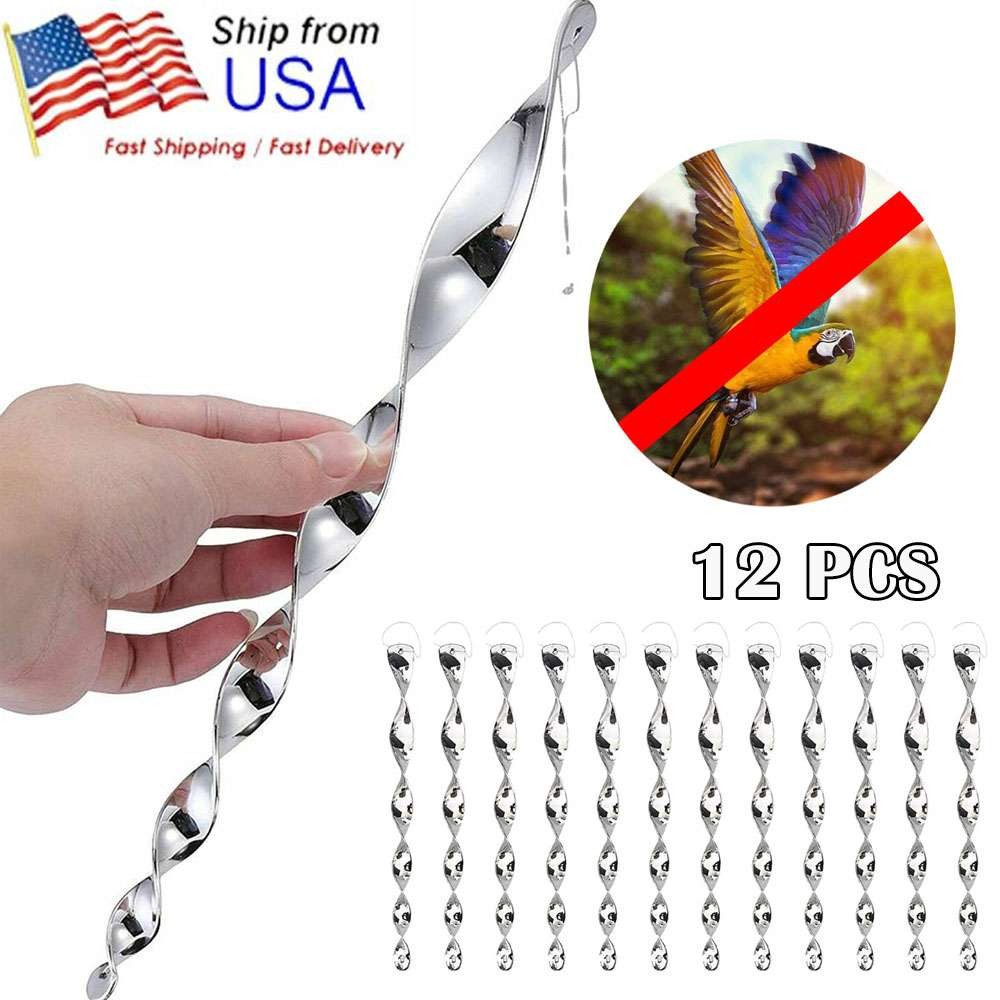 12PCS Bird Repellent Reflective Scare Rods Spiral Deterrent Control Device 12"
