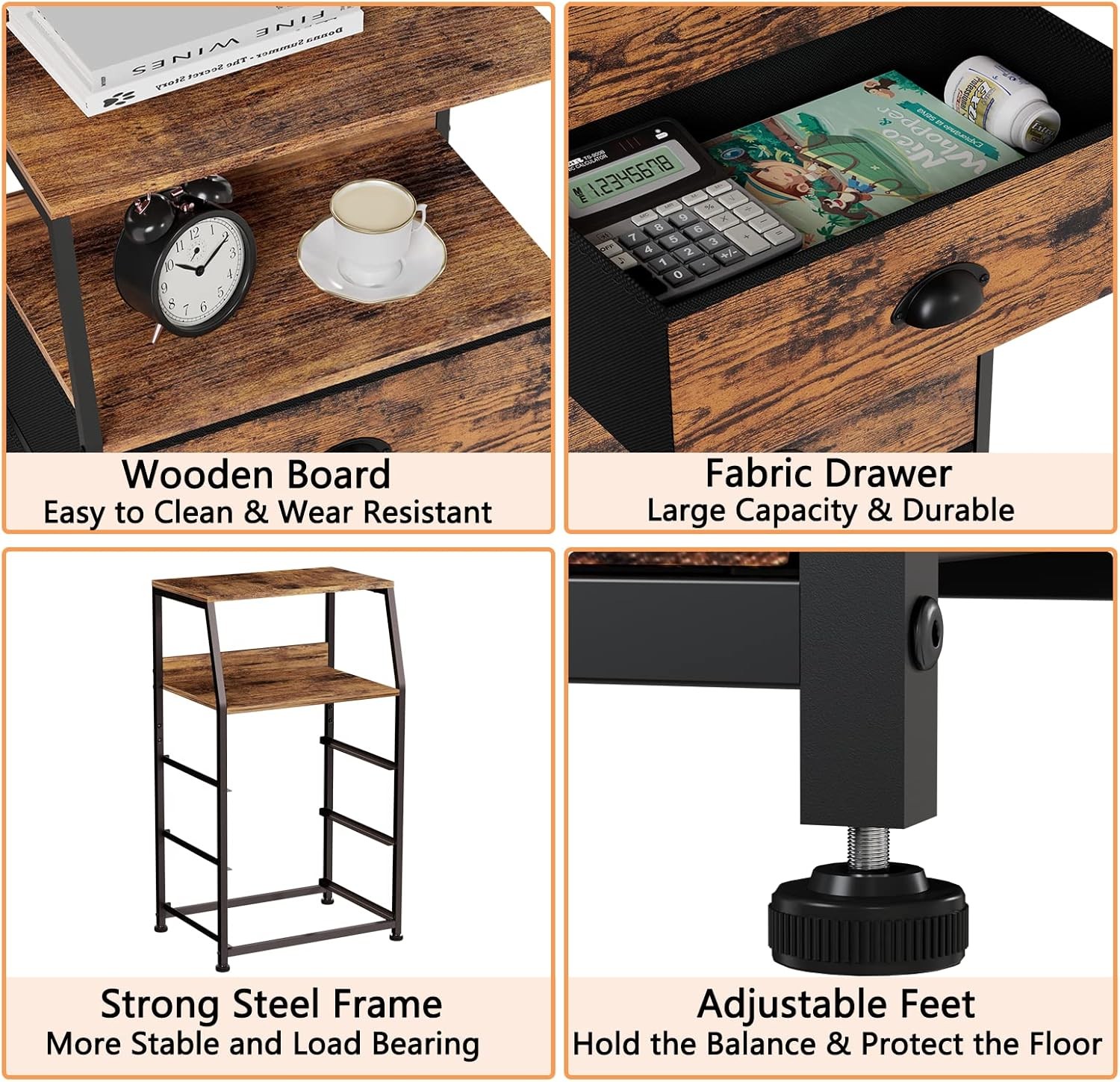 Nightstand with 3 Drawers and 2-Tier Shelf, Fabric Small Dresser Organizer Verti
