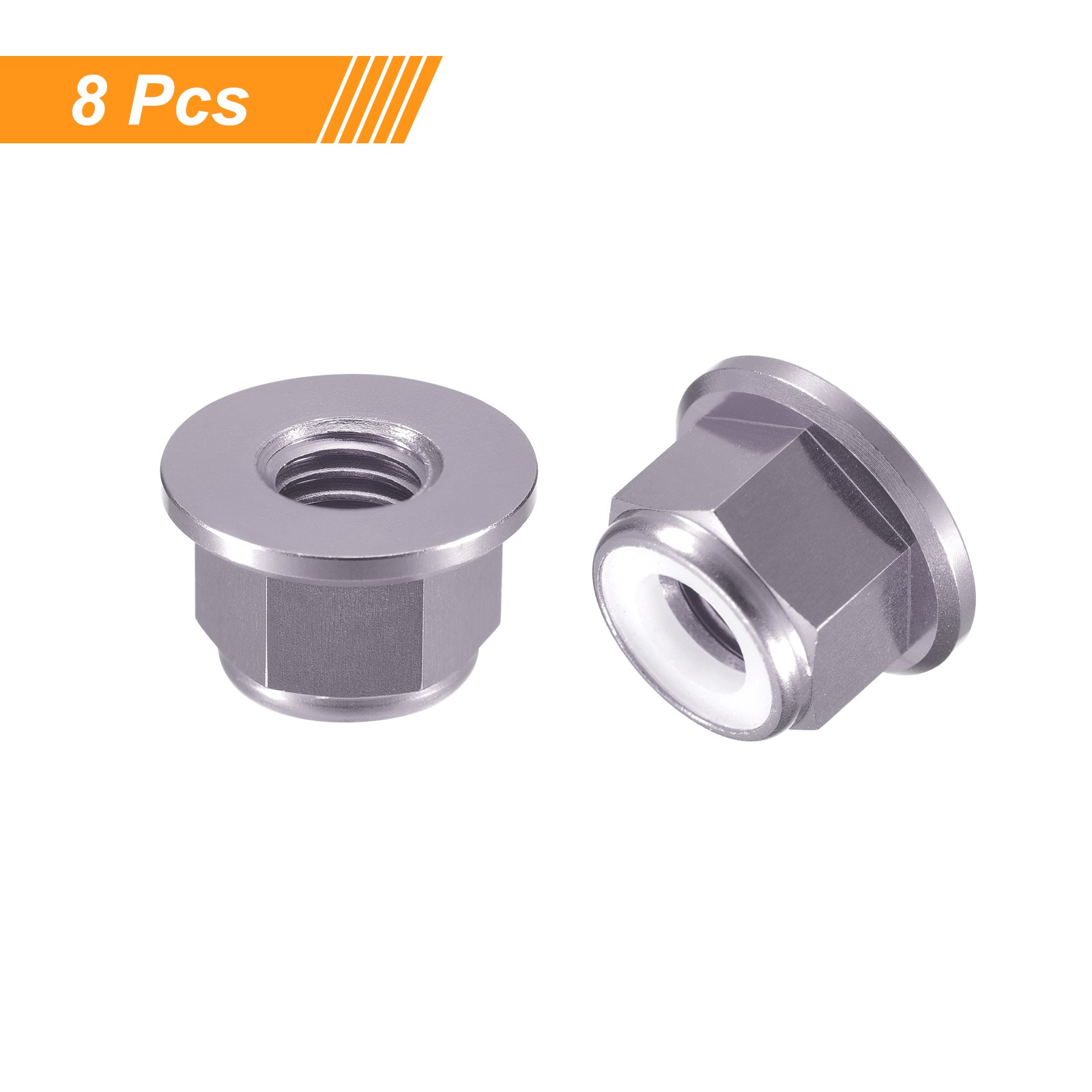 Nylon Insert Hex Lock Nuts, 8pcs - M8x1.25mm Self-Locking Nut(Titanium Gray)