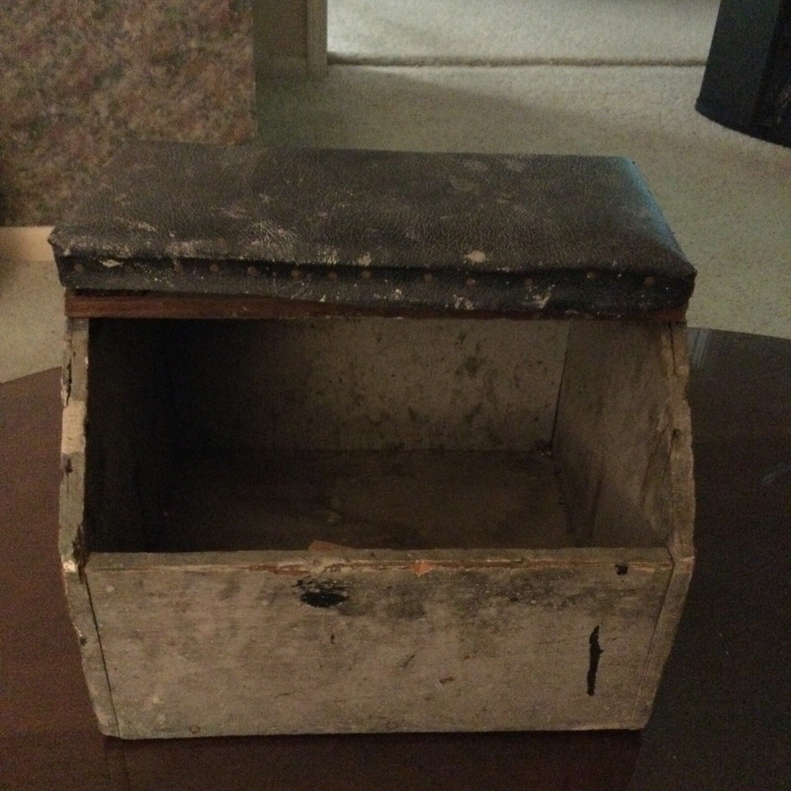 Vintage 1940’s-1950’s Homemade Wood /Vinyl Work Stool And Tool Caddy, Unique