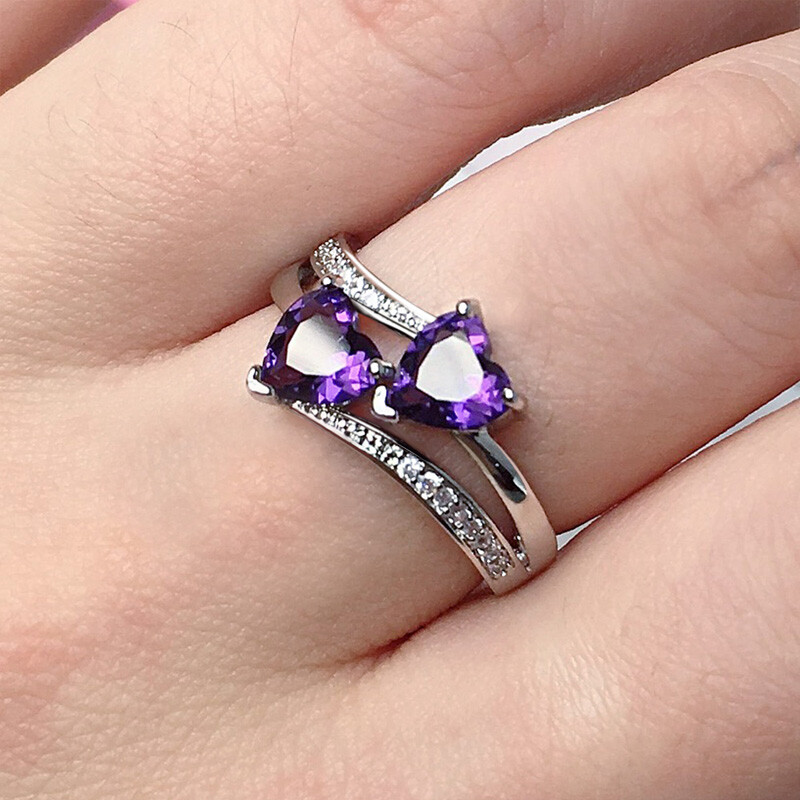Heart Cut Cubic Zircon Pretty 925 Silver Plated Ring Women Jewelry Sz 6-10