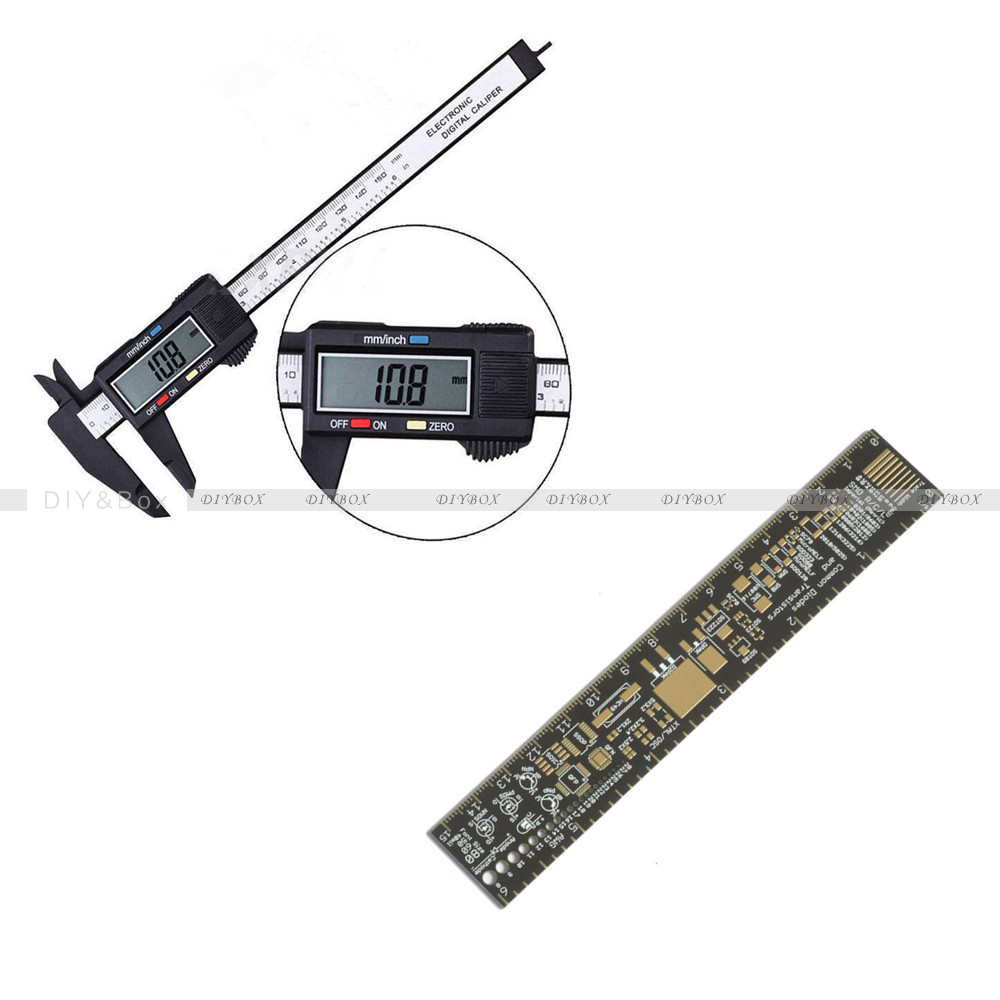 LCD Electronic Carbon Fiber Vernier Caliper+PCB Ruler for Electronic Engineers