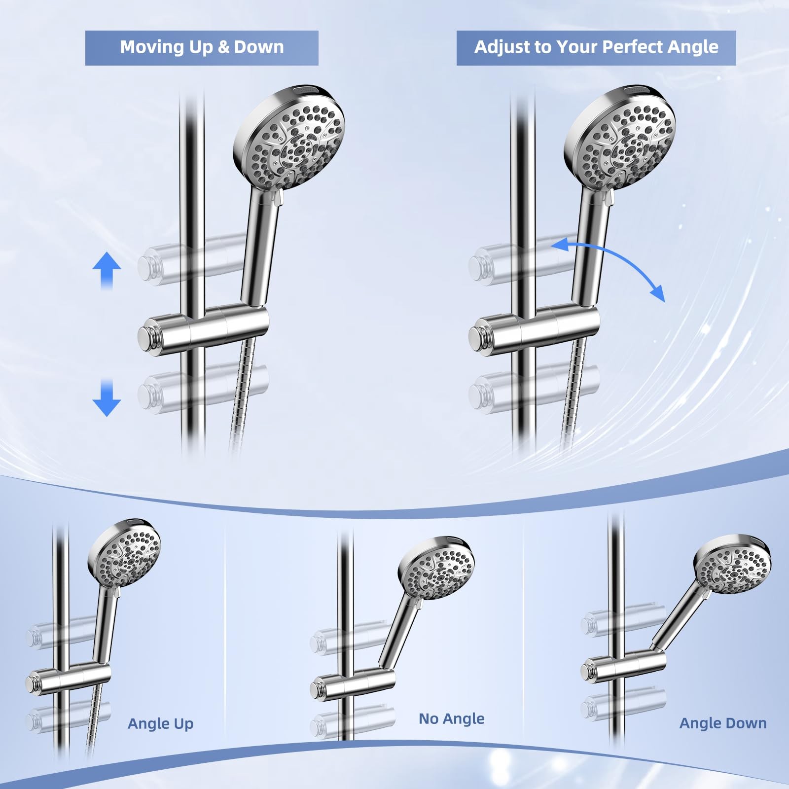 Adjustable Shower Head Holder for Slide Bar, Universal Handheld Bracket, Chrome