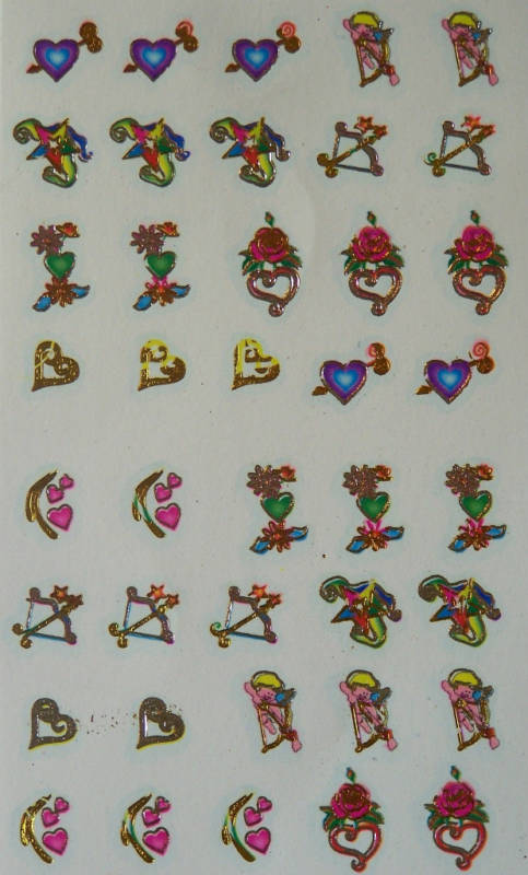 Nail Art, Water Decals 40 per sheet hearts, cupids, bow