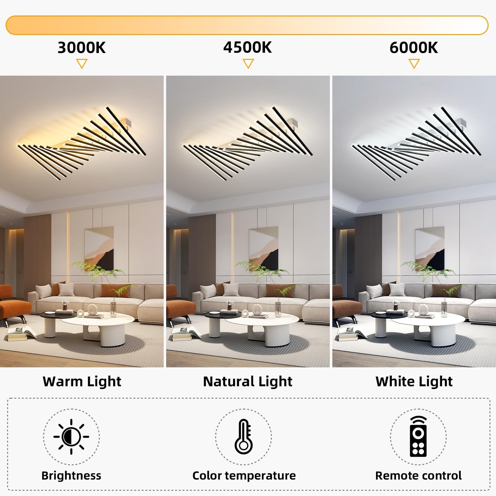 JAYMP 15 Lights Adjustable Linear Modern Ceiling Light 43.3 inch Dimmable LED...