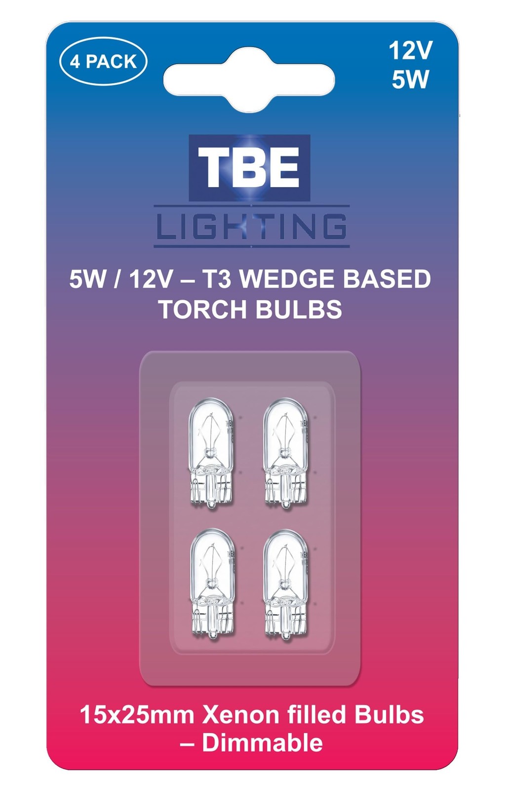 TBE LIGHTING Replacement 12 Volt, 5w T3 1/4 Wedge Base Xenon Bulbs, Pack of 4...