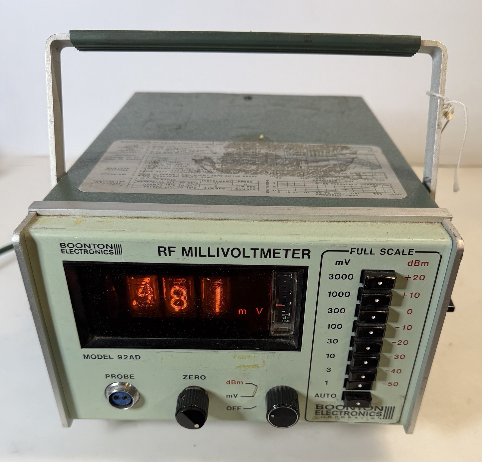 Boonton Electronics 92AD RF Millivoltmeter Digital Bench Meter Powers On