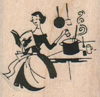 50's Housewife 1 1/2 x 1 1/2" Mounted Rubber Stamp, People Stamp, Lady Stamp
