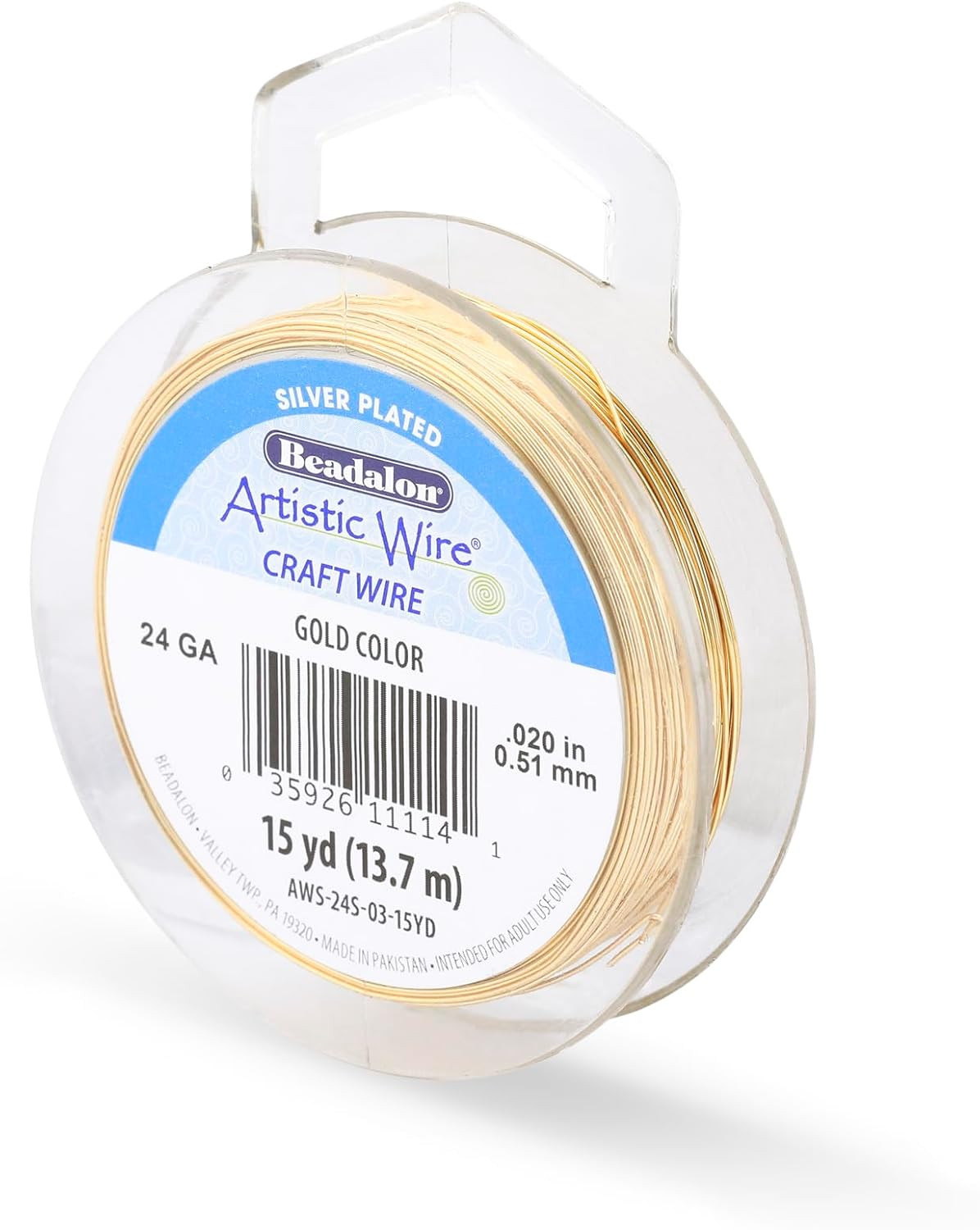 , 24 Gauge Silver Plated Tarnish Resistant Colored Copper Craft Wire, Gold Color