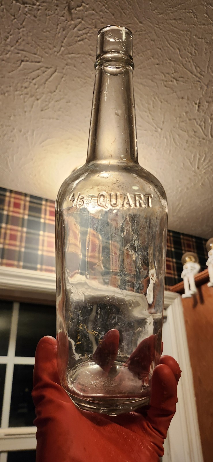 Big Vintage Embossed Cork Top 4/5 Quart Whiskey Bottle. Federal Law Warning