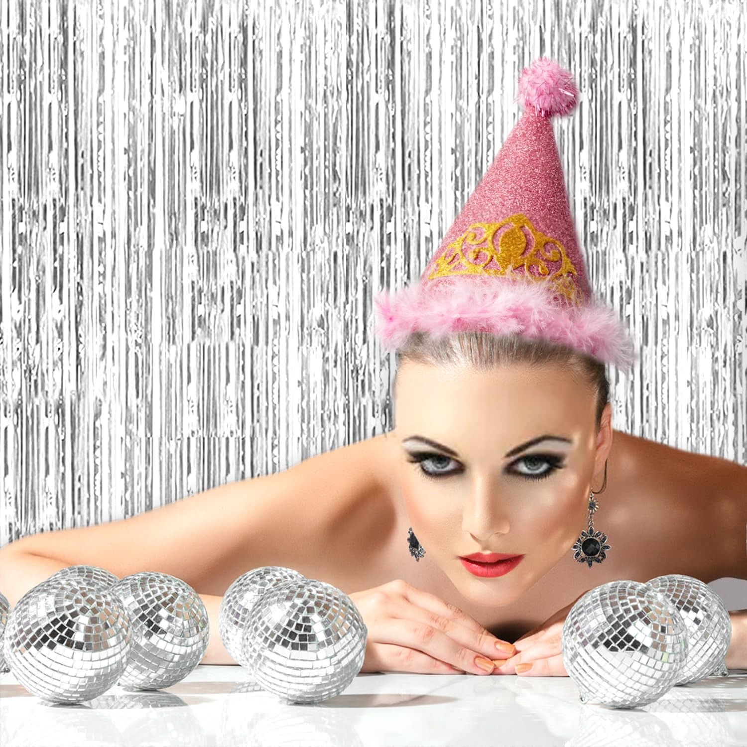 26 Pack Disco Ball Decorations Set - 24 Mirror Mini Glass Hanging Silver
