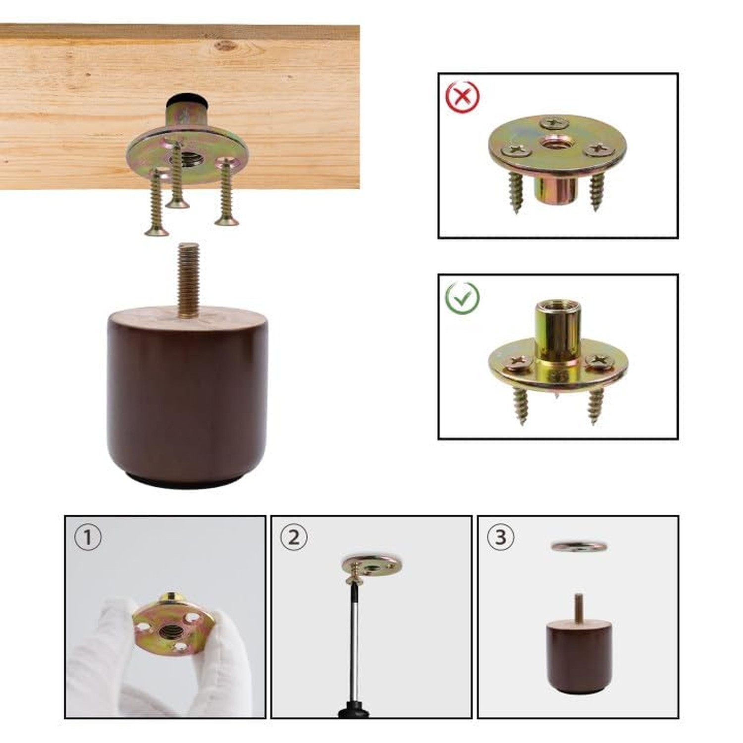 Round Wooden Furniture Legs 2 Inch Wooden Replacement Legs for Furniture Sofa...