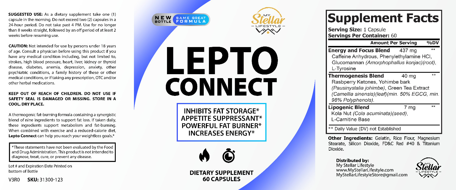 2 Pack Lepto Connect, increases energy & suppress appetite-60 Capsules x2