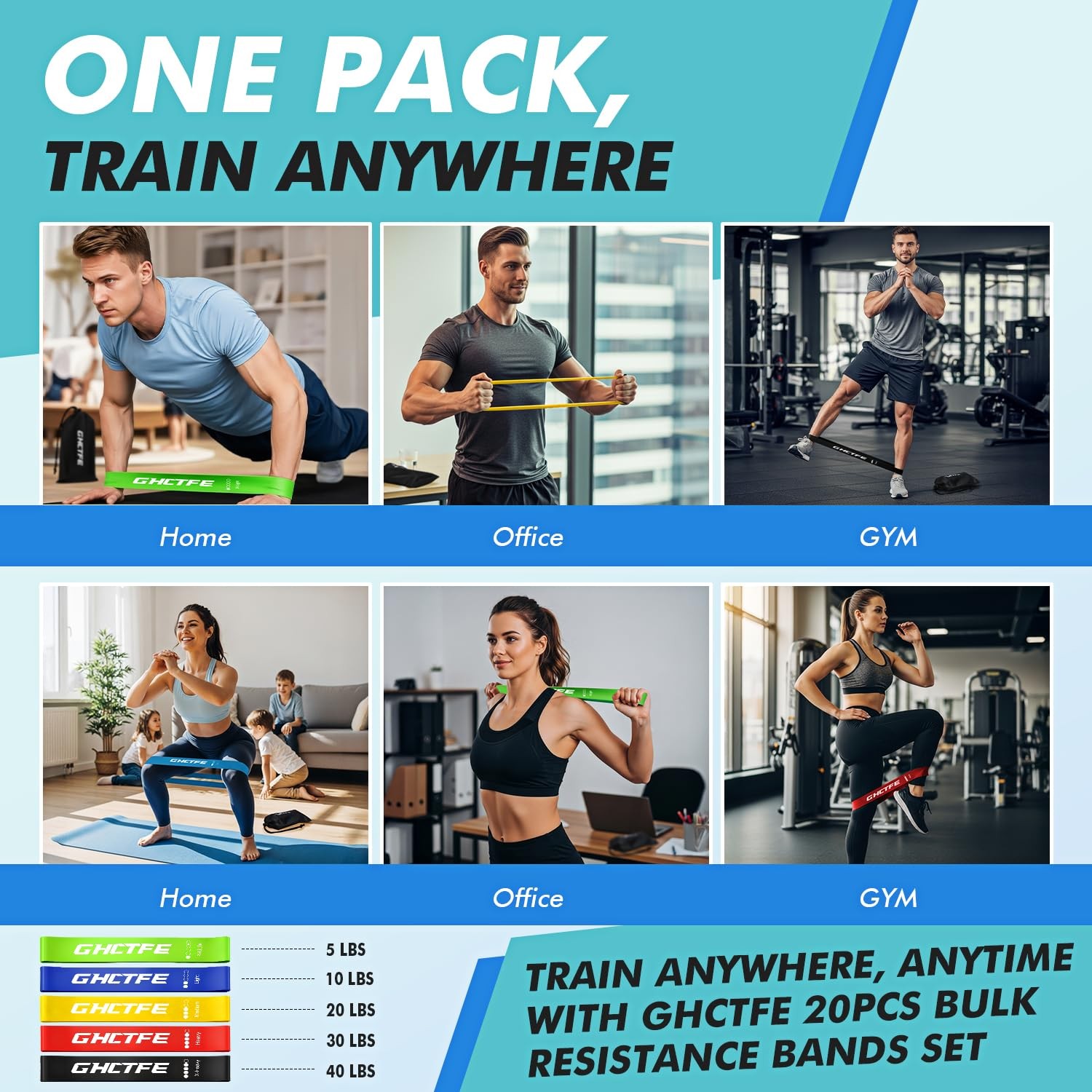20 Pcs Resistance Bands, Exercise Bands Bulk Set for Trainers & Physiotherapi...