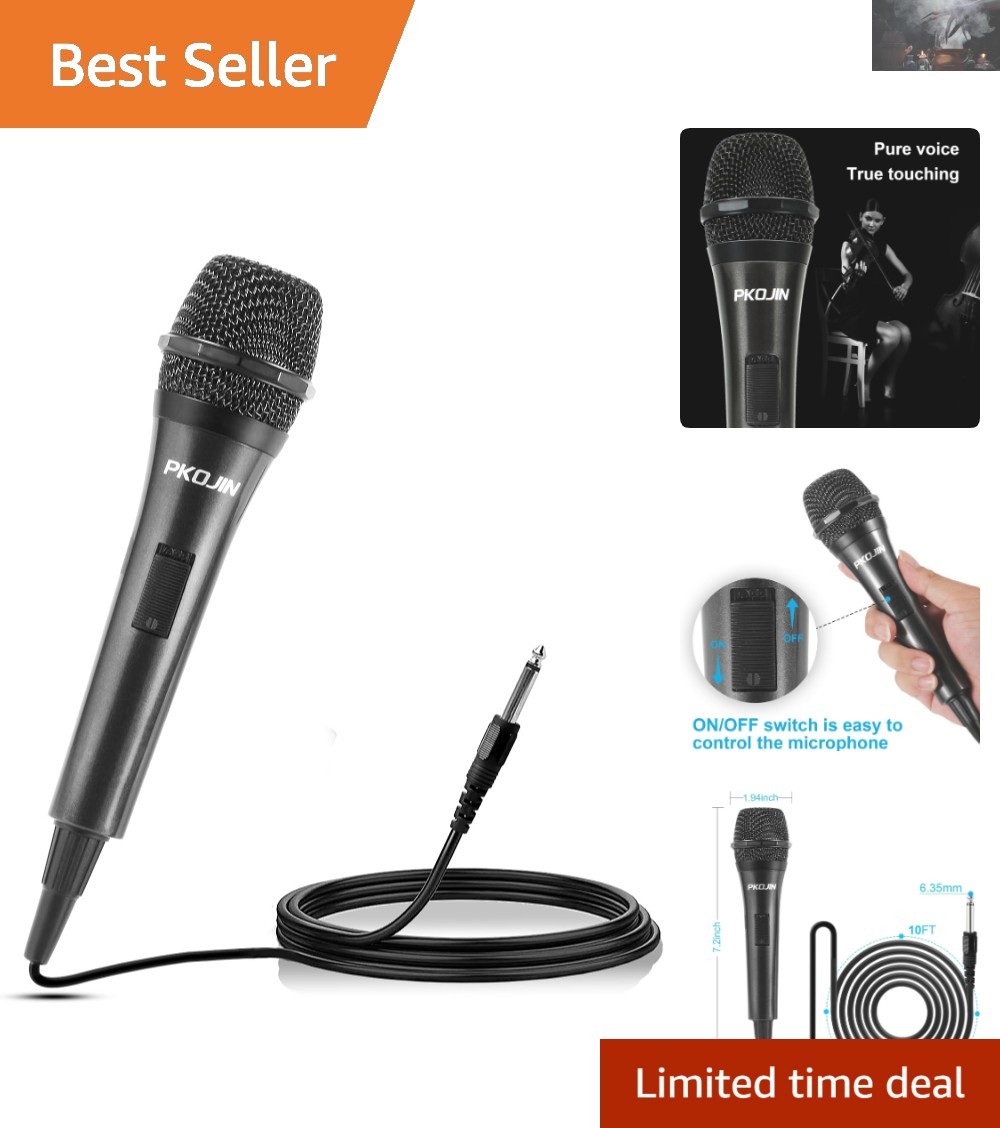 Dynamic Karaoke Microphone - Handheld Wired Mic with 10ft Cable & ON/OFF Switch