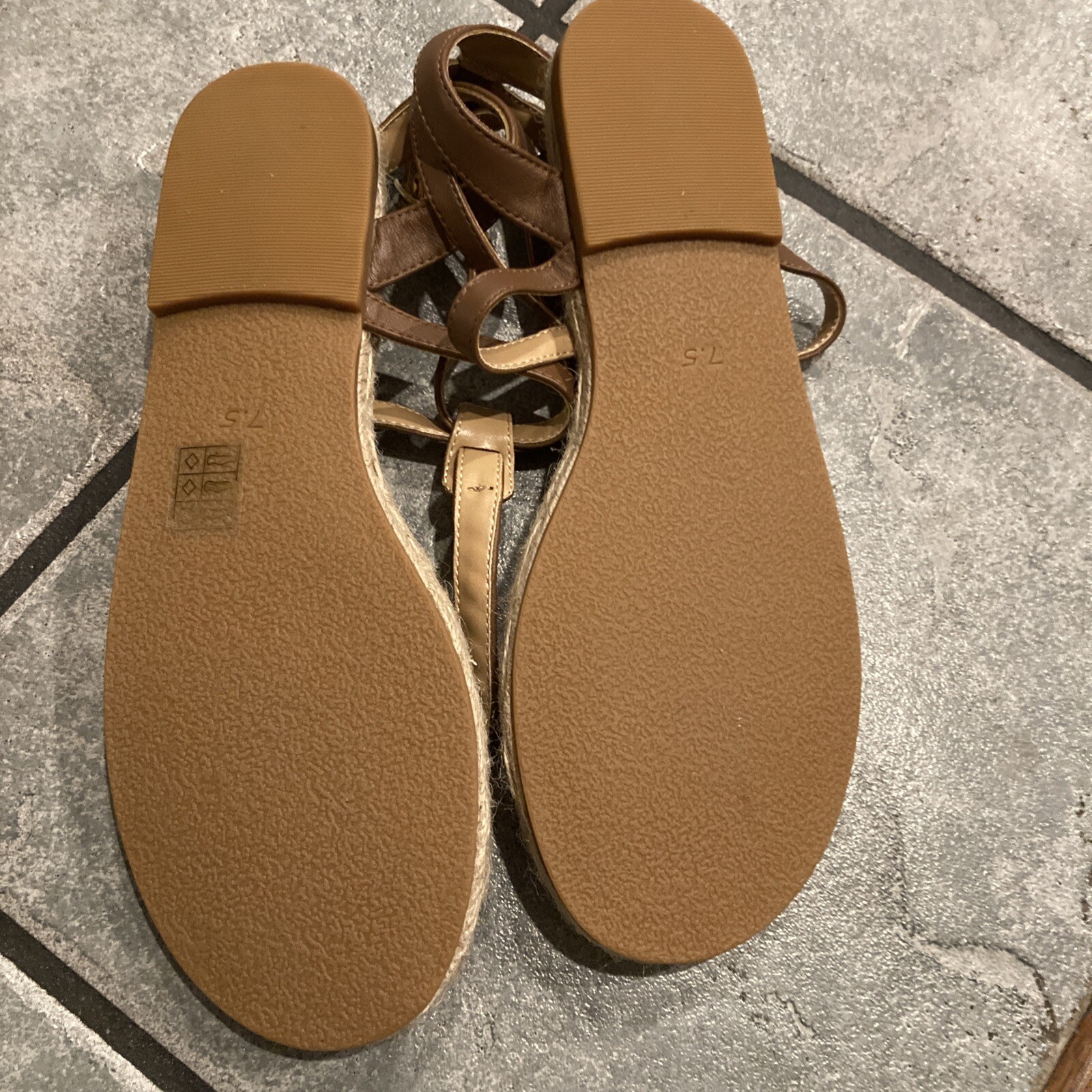 JACK ROGERS Evie Espadrille Sandal Thong Ankle Strap Leather Jute Brown 7.5 NEW