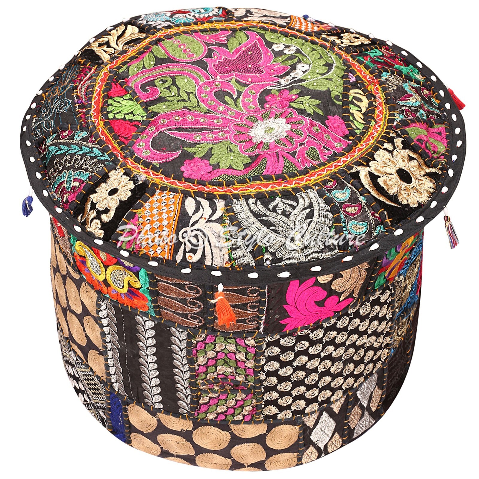 Footstool Pouffe Cotton Ottoman Seating Cover Patchwork Bean Bag New 16 in