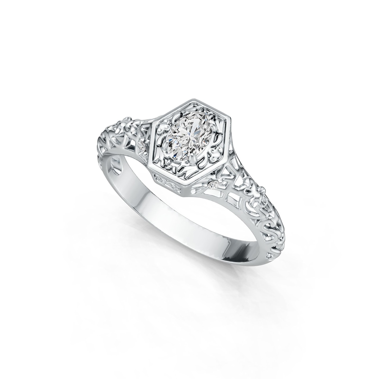 Sterling Silver Semi Mount Ring Setting Oval OV 6X4mm Art Deco with White Topaz