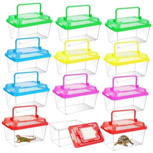 12Pcs Plastic Reptile Terrariums Carrier Cage Tarantula Enclosure Snake XS