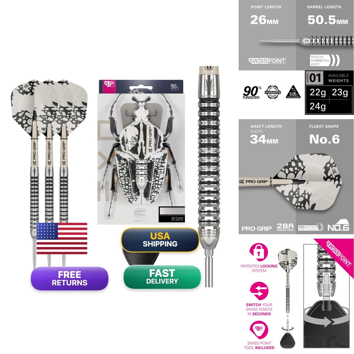 Target Darts Exo Edition 90 Tungsten Steel Tip Darts Set 23G Barrel Sp01 Steel
