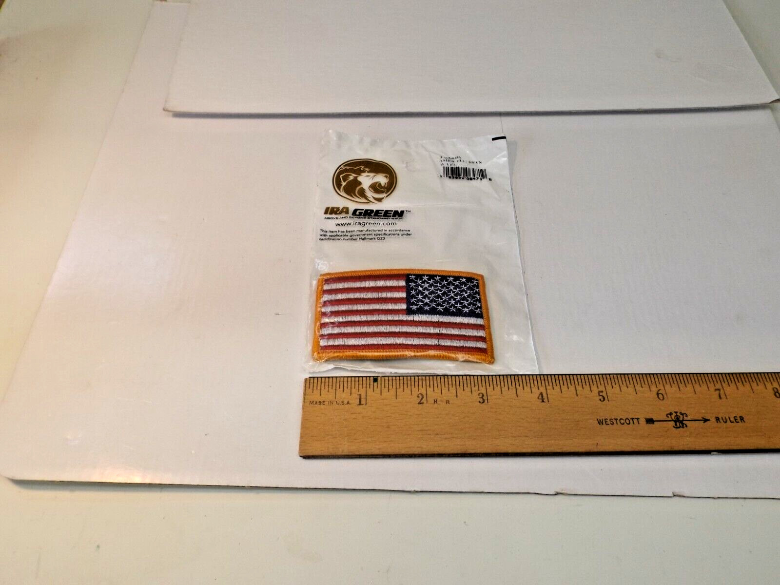 USA Reverse American Flag Patch Velco IRA Green Inc 3 " x 1 3/4" NEW #3-H5005V