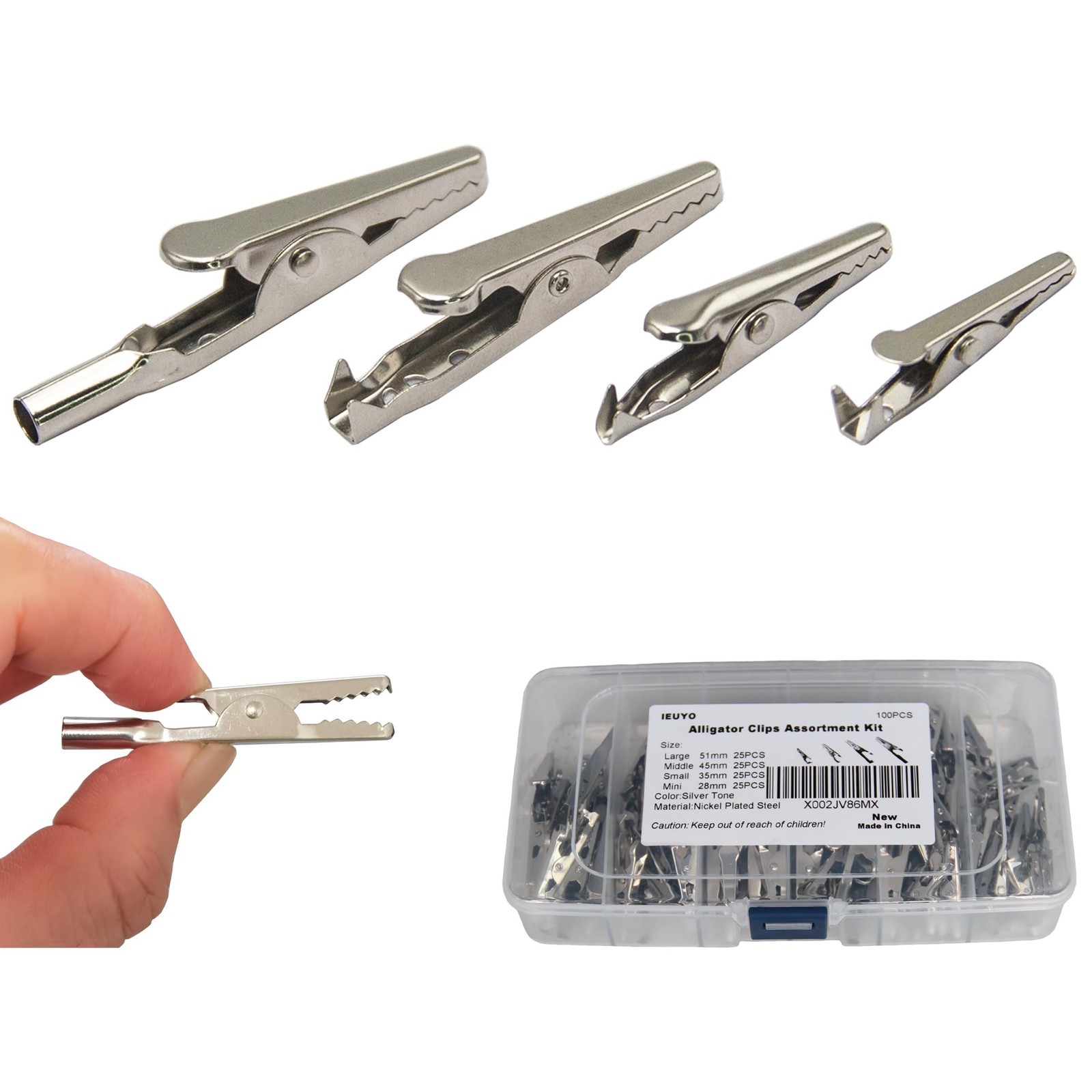 100pc Alligator Clips Nickel Plated Steel Crocodile Clamps Battery Testing Elect