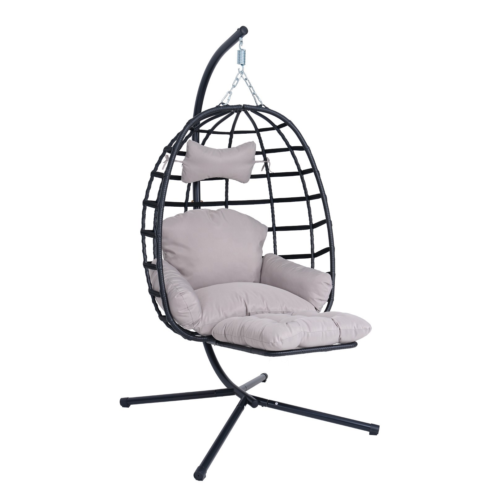 Hanging Egg Chair with Stand Leg Rest Outdoor with Black Cushion Swinging Chair