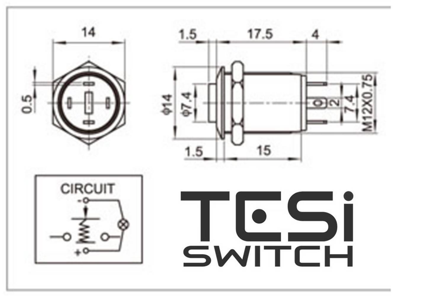 Tesi POCO 12MM LED Momentary Push Button Guitar Kill Switch Black/Yellow