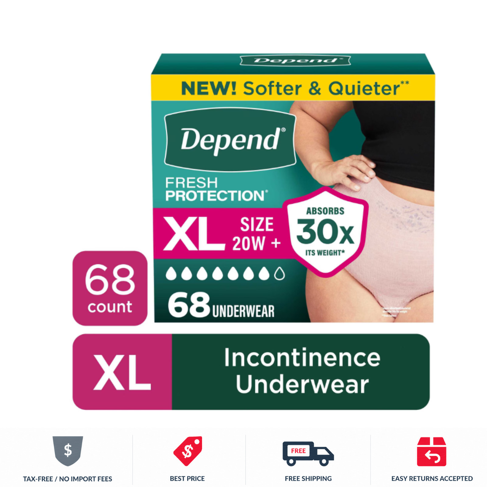 Depend Fresh Protection Incontinence Underwear for Women XL 68 Count