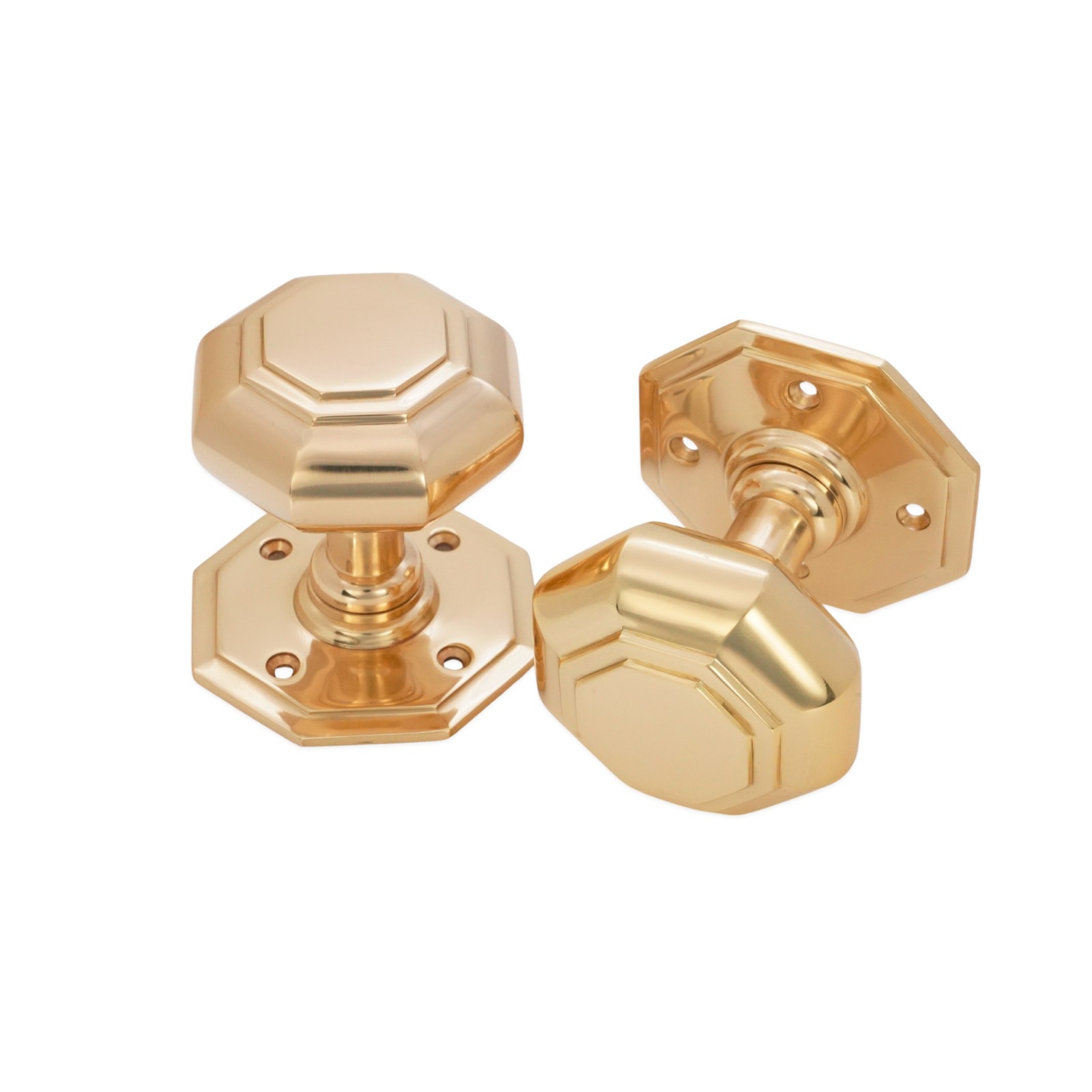 Door Knob Pair of Solid Octagonal Large Mortice Pull Handle Set Brass & Nickel