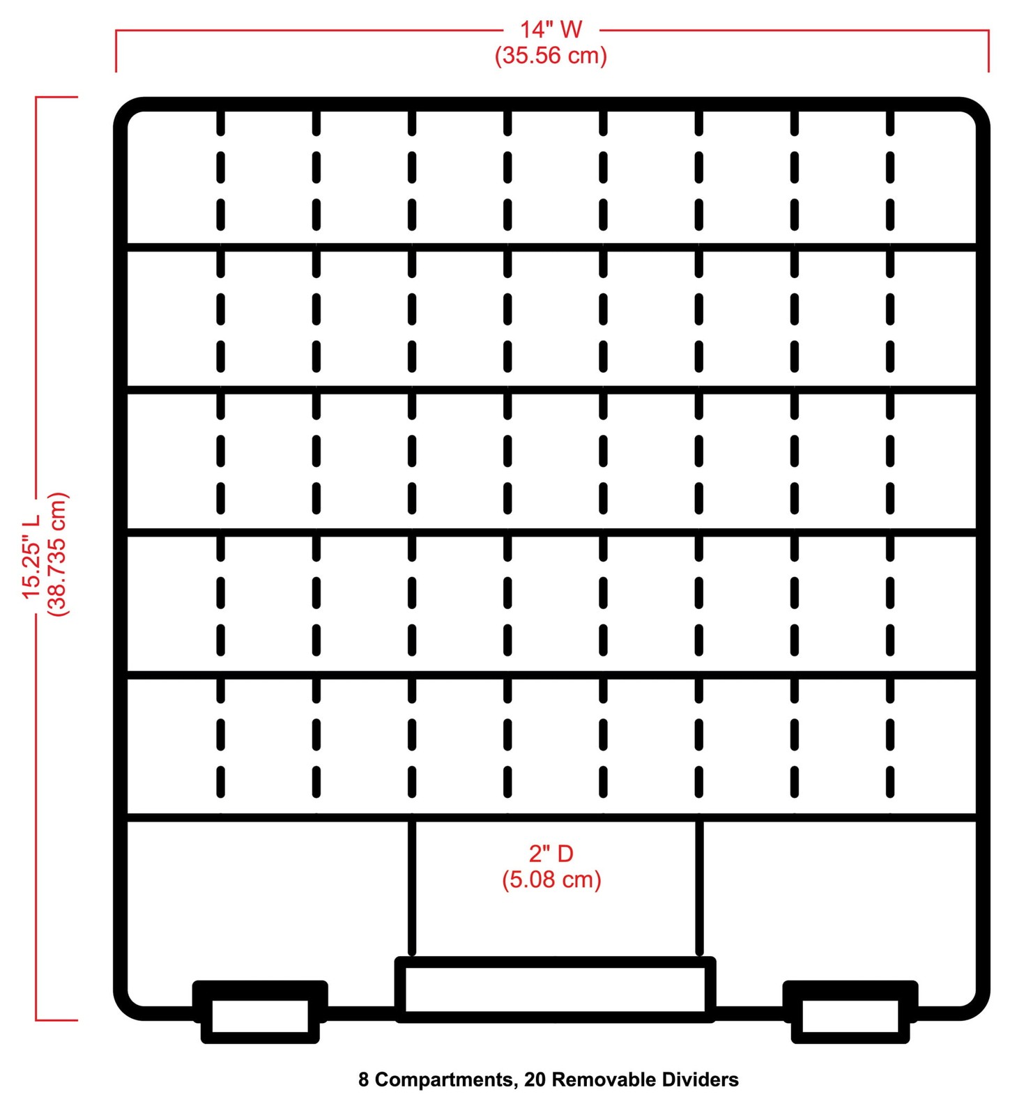 8 Fixed Dividers, 20 Removable Dividers, Clear, Scrapbook Storage Case, 1Piece