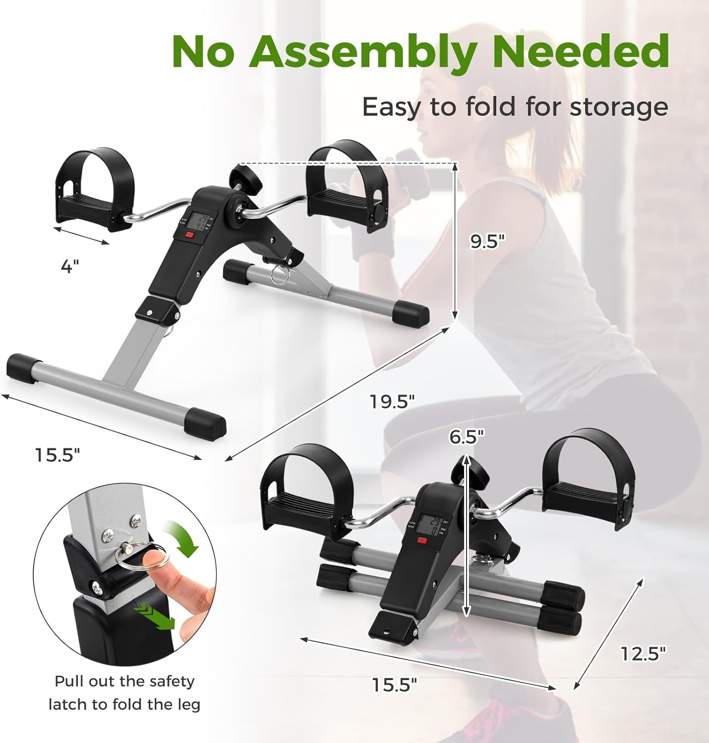 under Desk Bike Pedal Exerciser, Folding Mini Exercise Bike with LCD Display for