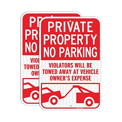 2 Pack Private Property No Parking Signs, Violators Will Be 18"×12" 2 PACK