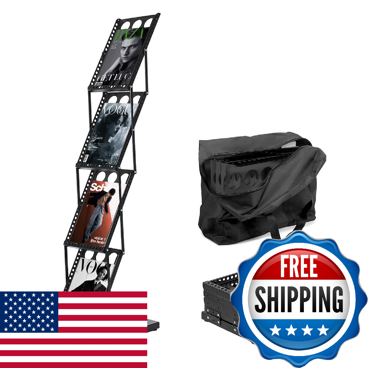 Tharyee Magazine Rack Brochure Display Stand 4 Pocket Foldable Literature