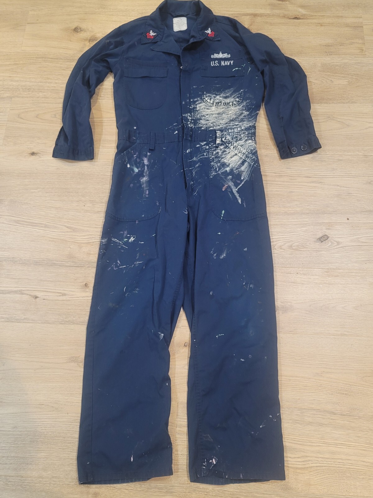 Vintage US Navy Coveralls Mens 42S Navy Blue Military Mechanics Flyer Jumpsuit