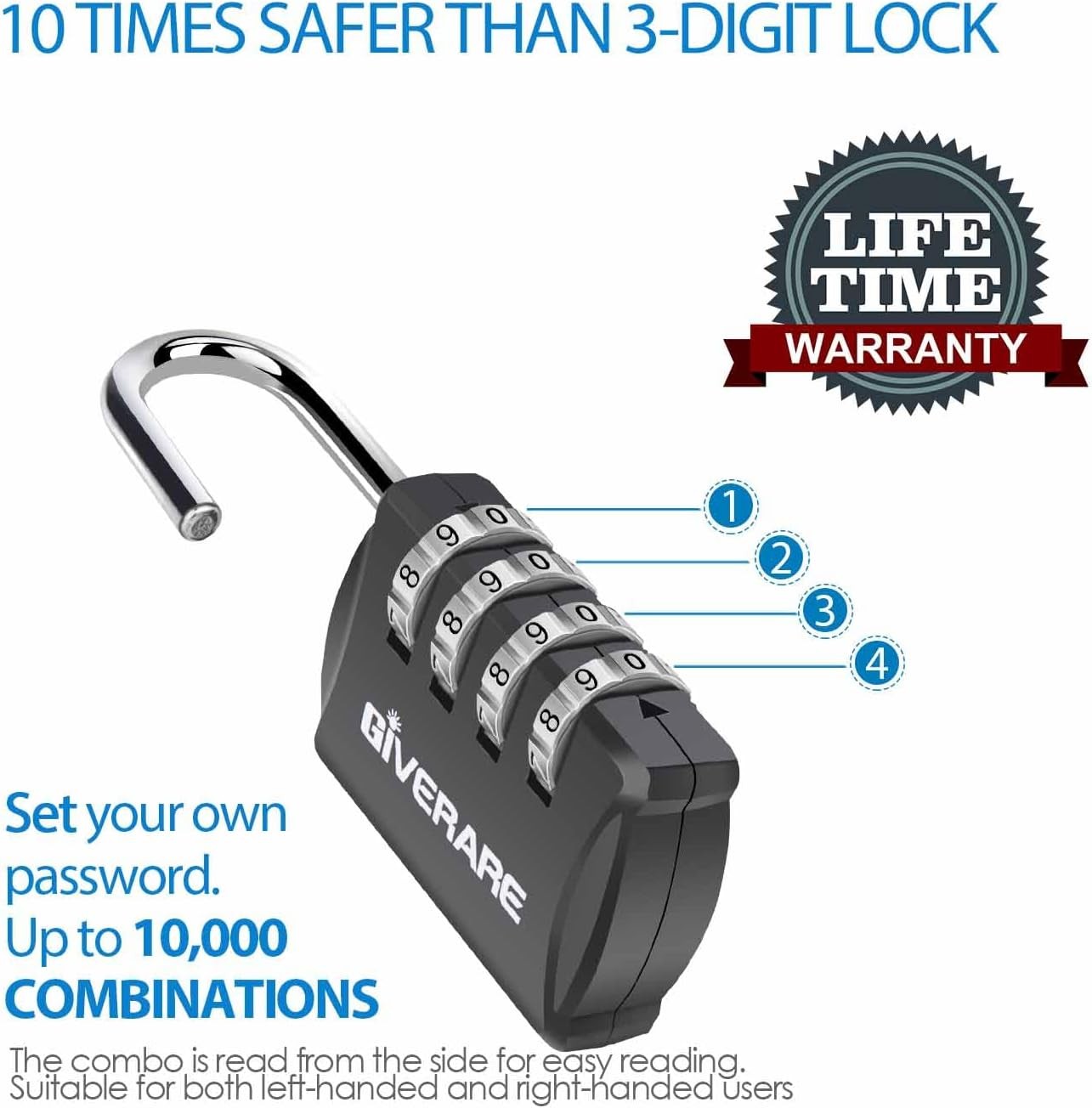 GIVERARE 4 Pack Combination Lock, 4-Digit Padlock Keyless, Resettable Black