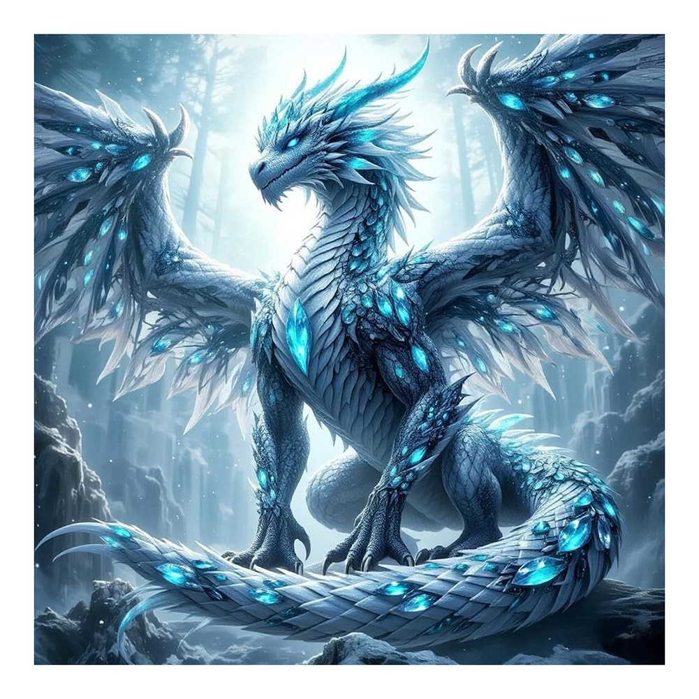 SJUTOUCI Ice Dragon Diamond Art Kits for Adults, 12x12 inches, multicolored